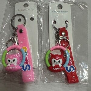 Bundle of 2 Cute Owl Keychain Set in Pink and Red